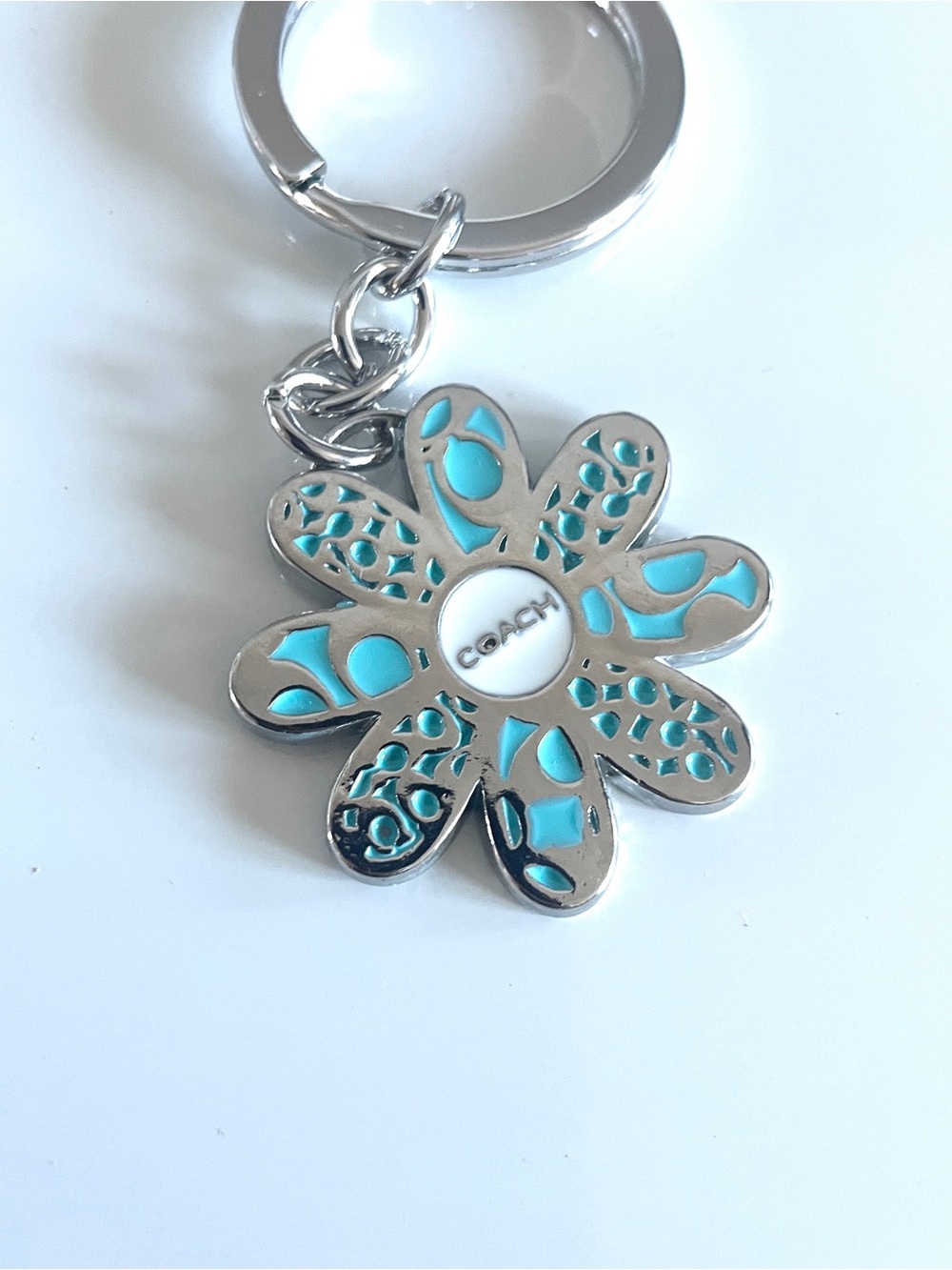 Coach Silver Flower Keyring with Turquoise Inlay - Picture 2 of 4